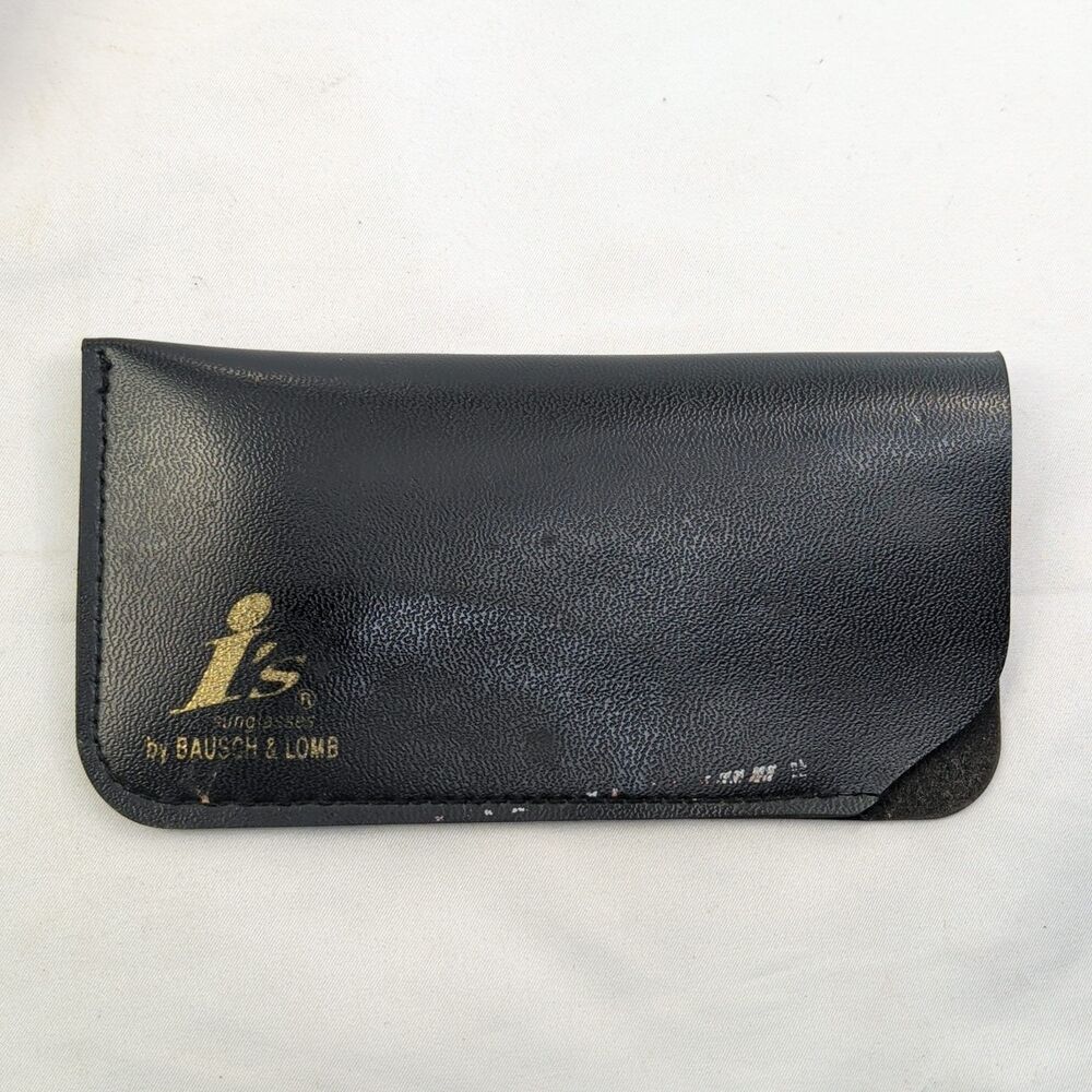 Vintage Bausch & Lomb i's Sunglasses Soft Case Pouch Black Faux Leather Gold Log